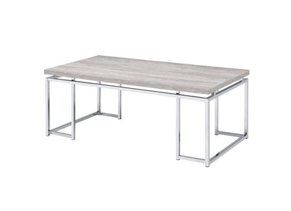 47" Oak and Silver Wood And Metal Frame Coffee Table HomeRoots