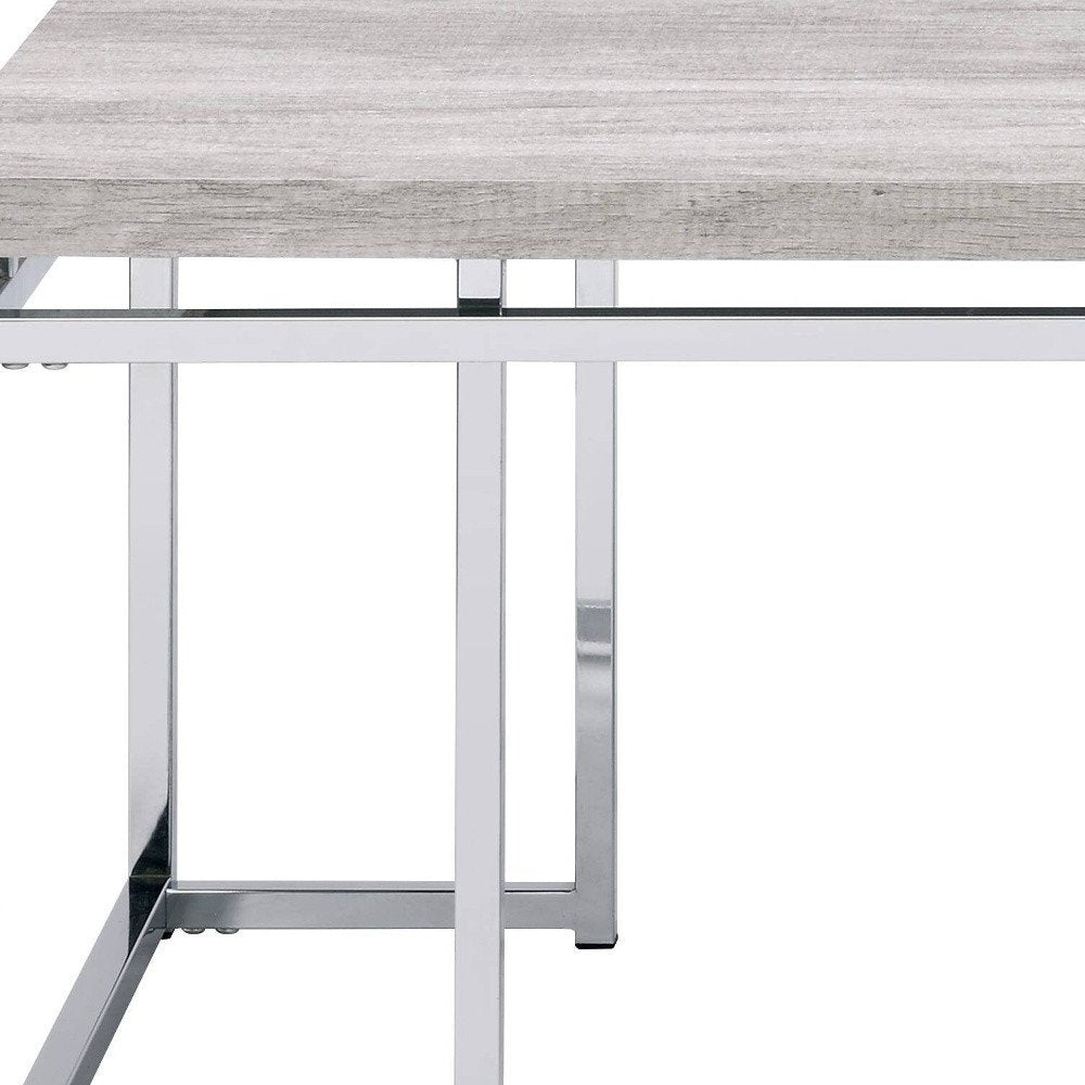 47" Oak and Silver Wood And Metal Frame Coffee Table HomeRoots