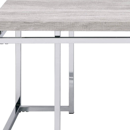 47" Oak and Silver Wood And Metal Frame Coffee Table HomeRoots