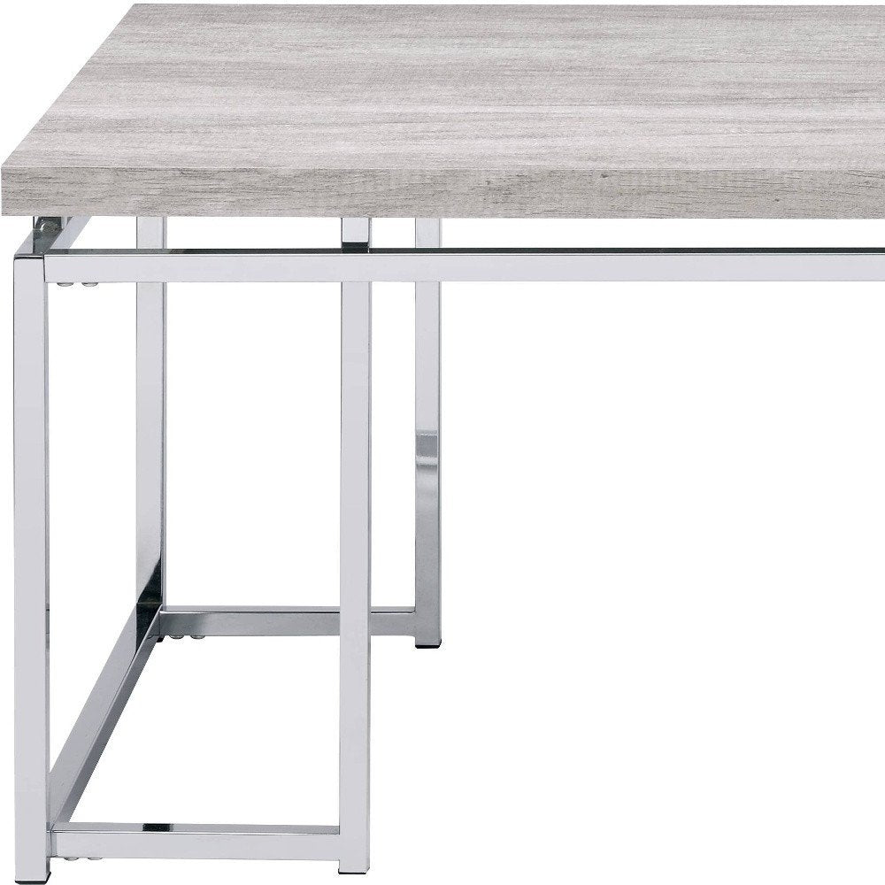 47" Oak and Silver Wood And Metal Frame Coffee Table HomeRoots