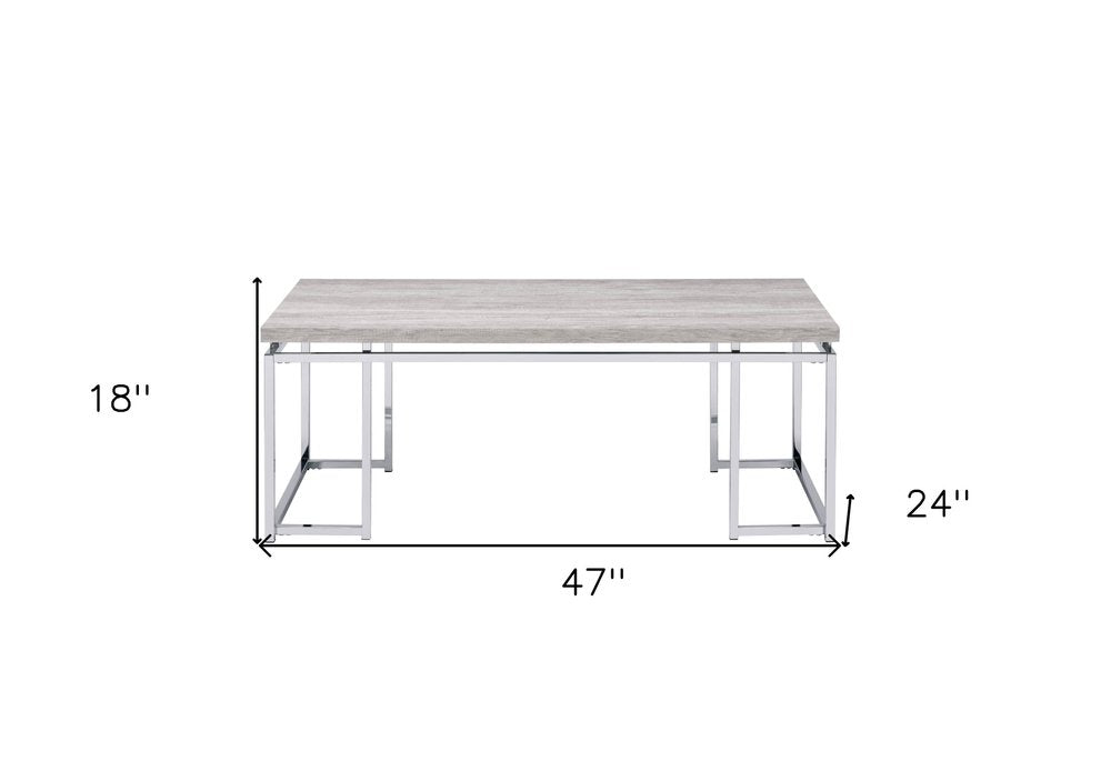 47" Oak and Silver Wood And Metal Frame Coffee Table HomeRoots