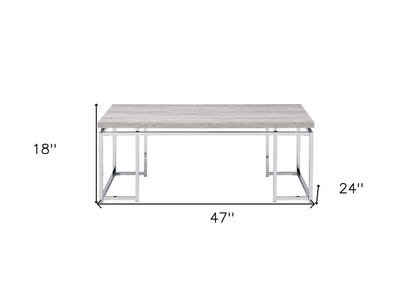47" Oak and Silver Wood And Metal Frame Coffee Table HomeRoots