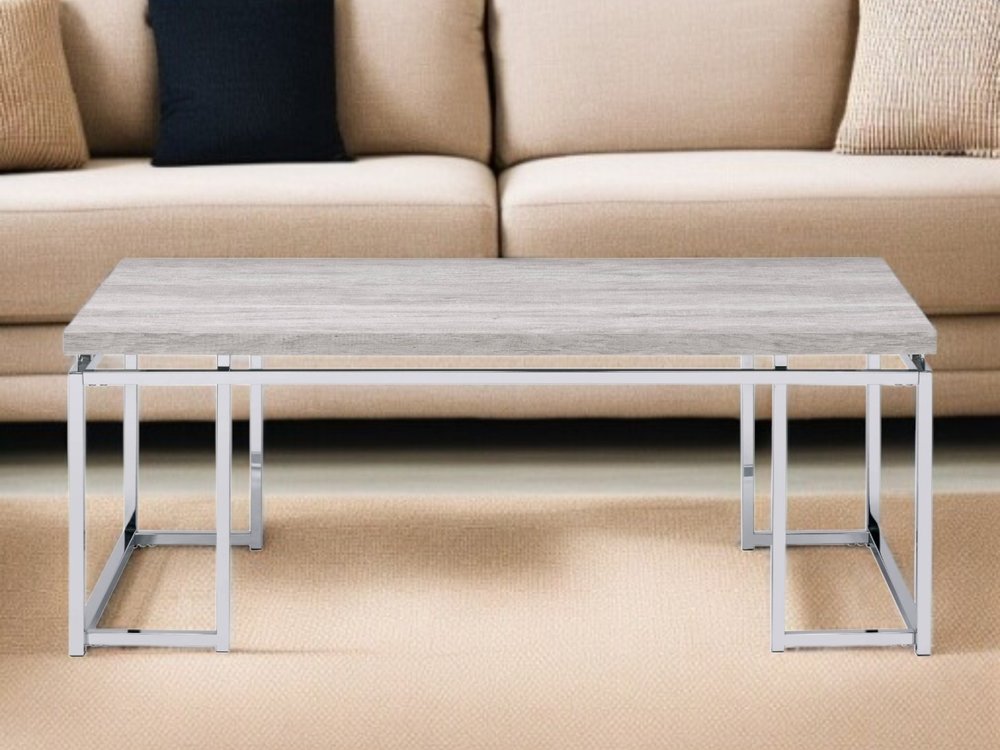 47" Oak and Silver Wood And Metal Frame Coffee Table HomeRoots