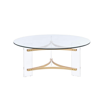 41" Clear and Gold Glass Acrylic and Brass Round Coffee Table HomeRoots