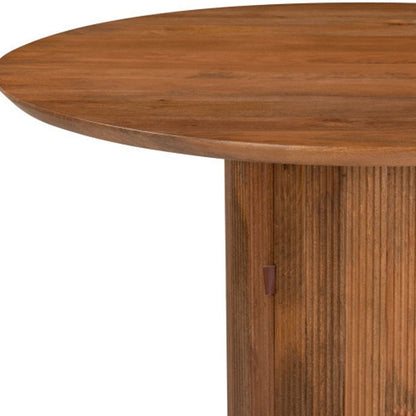 56" Brown Solid Wood Ribbed Texture Pedestal Base Round Dining Table HomeRoots