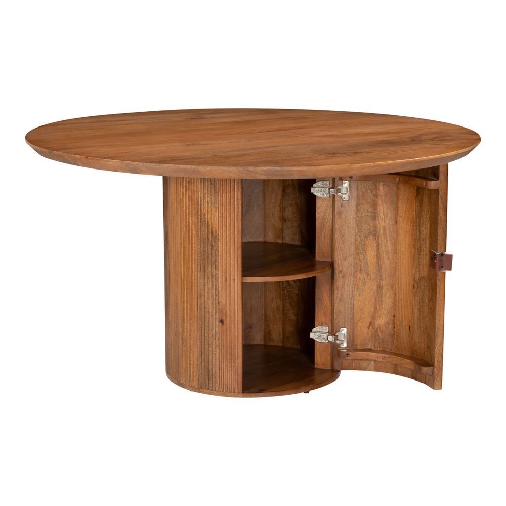 56" Brown Solid Wood Ribbed Texture Pedestal Base Round Dining Table HomeRoots