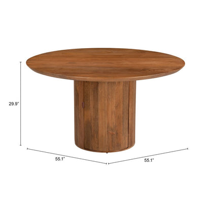 56" Brown Solid Wood Ribbed Texture Pedestal Base Round Dining Table HomeRoots