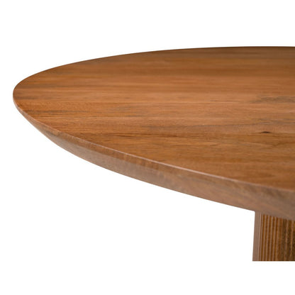 56" Brown Solid Wood Ribbed Texture Pedestal Base Round Dining Table HomeRoots