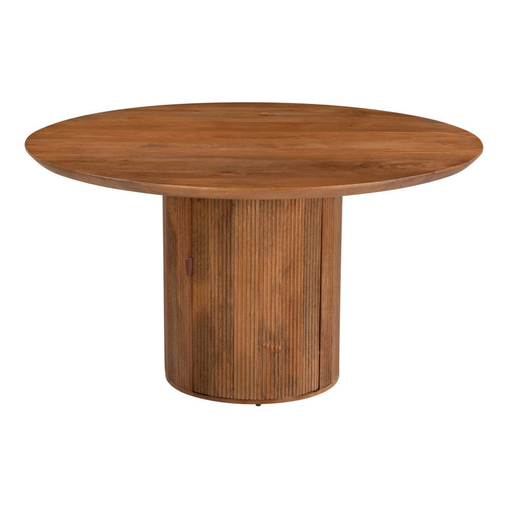 56" Brown Solid Wood Ribbed Texture Pedestal Base Round Dining Table HomeRoots