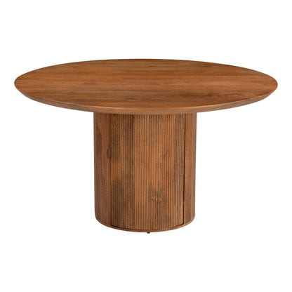 56" Brown Solid Wood Ribbed Texture Pedestal Base Round Dining Table HomeRoots