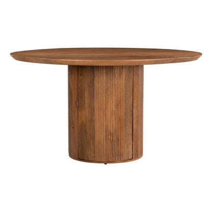 56" Brown Solid Wood Ribbed Texture Pedestal Base Round Dining Table HomeRoots