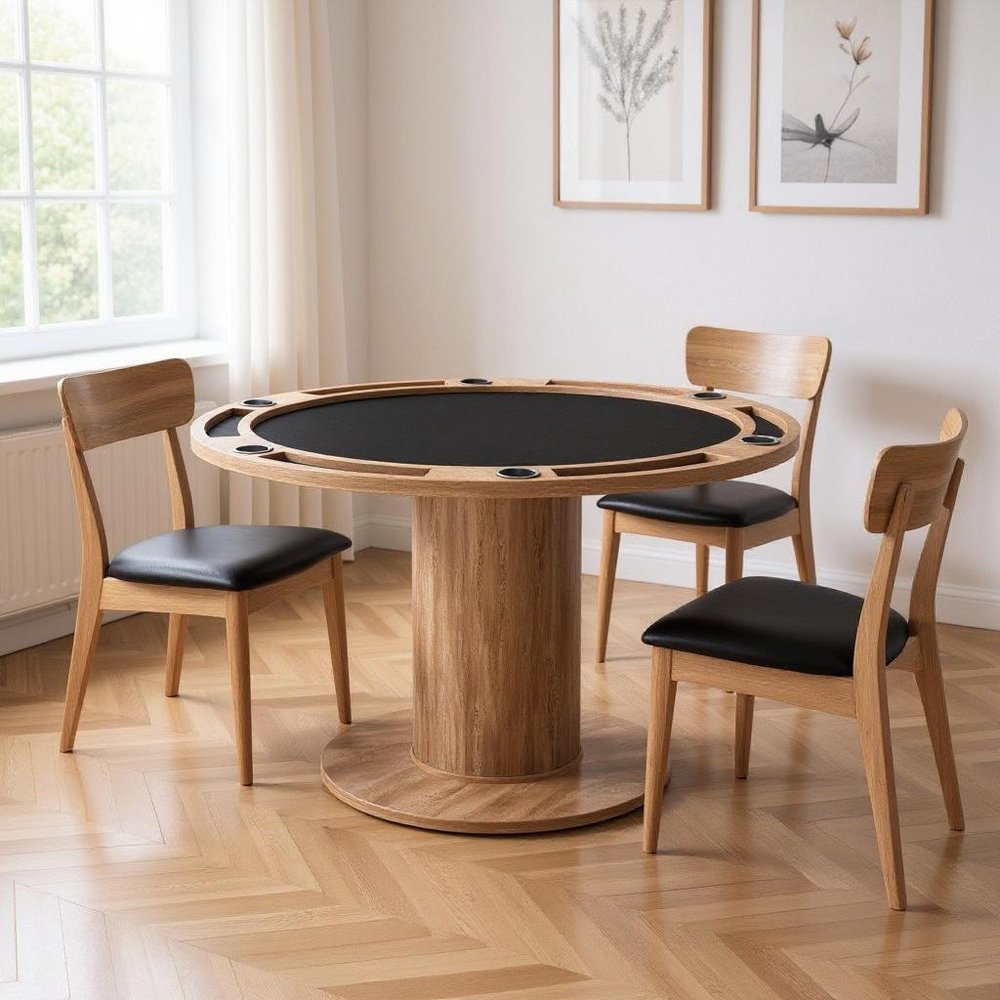 54" Natural And Black Round Convertible Game Table HomeRoots