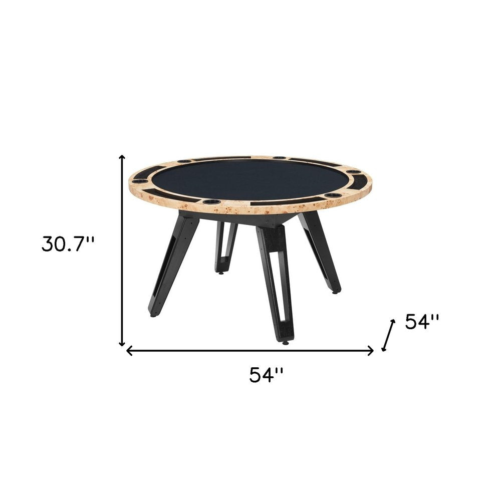 54" Natural Burl And Black Round Convertible Game Table HomeRoots