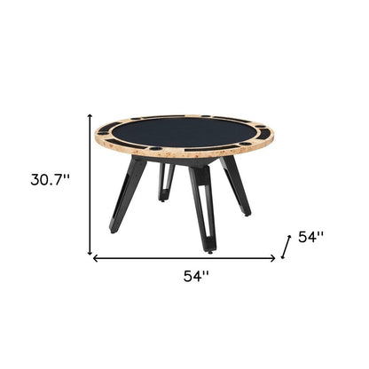 54" Natural Burl And Black Round Convertible Game Table HomeRoots