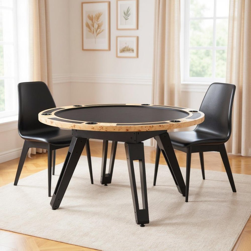 54" Natural Burl And Black Round Convertible Game Table HomeRoots