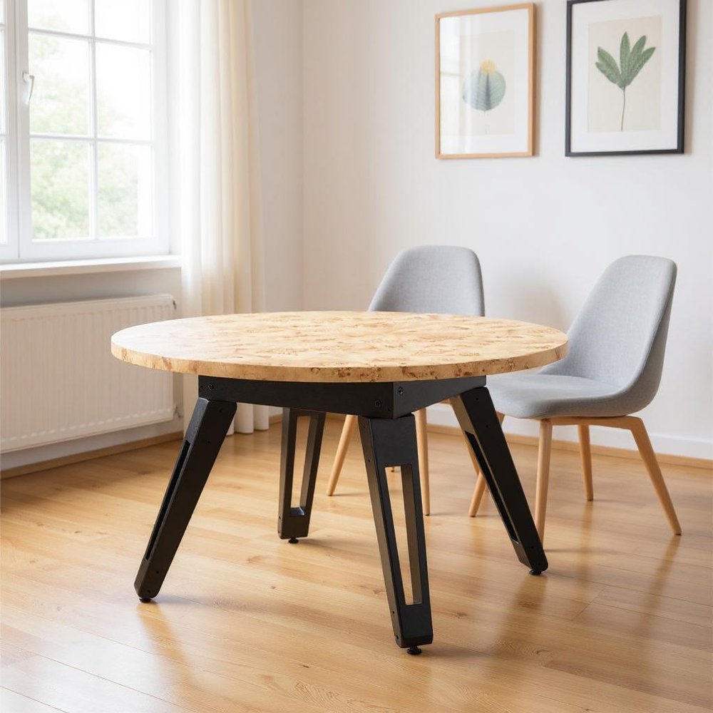 54" Natural Burl And Black Round Convertible Game Table HomeRoots