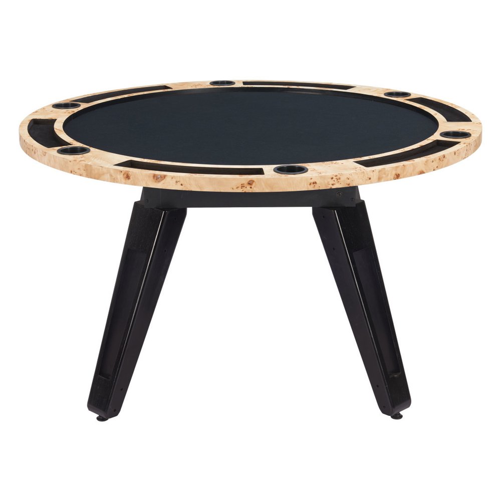 54" Natural Burl And Black Round Convertible Game Table HomeRoots