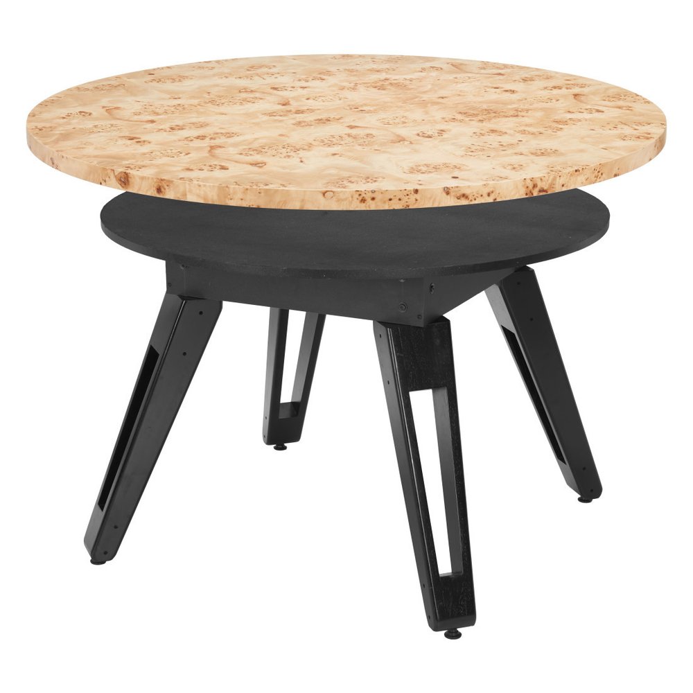 54" Natural Burl And Black Round Convertible Game Table HomeRoots