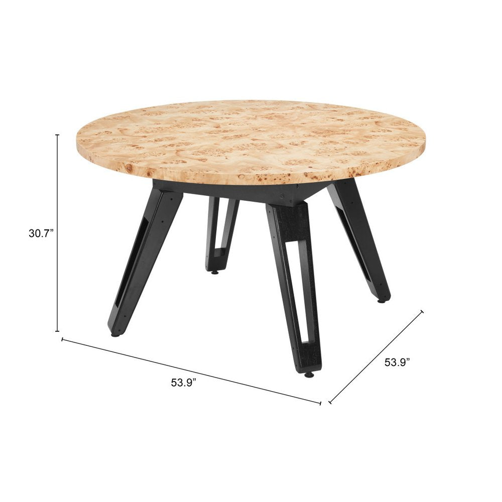 54" Natural Burl And Black Round Convertible Game Table HomeRoots