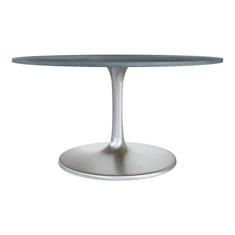 60" Gray and Silver Marble and Aluminum Pedestal Base Round Top Dining Table HomeRoots
