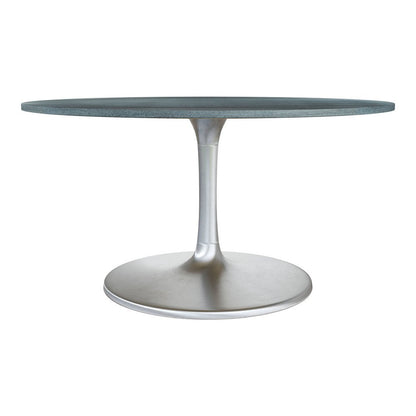 60" Gray and Silver Marble and Aluminum Pedestal Base Round Top Dining Table HomeRoots