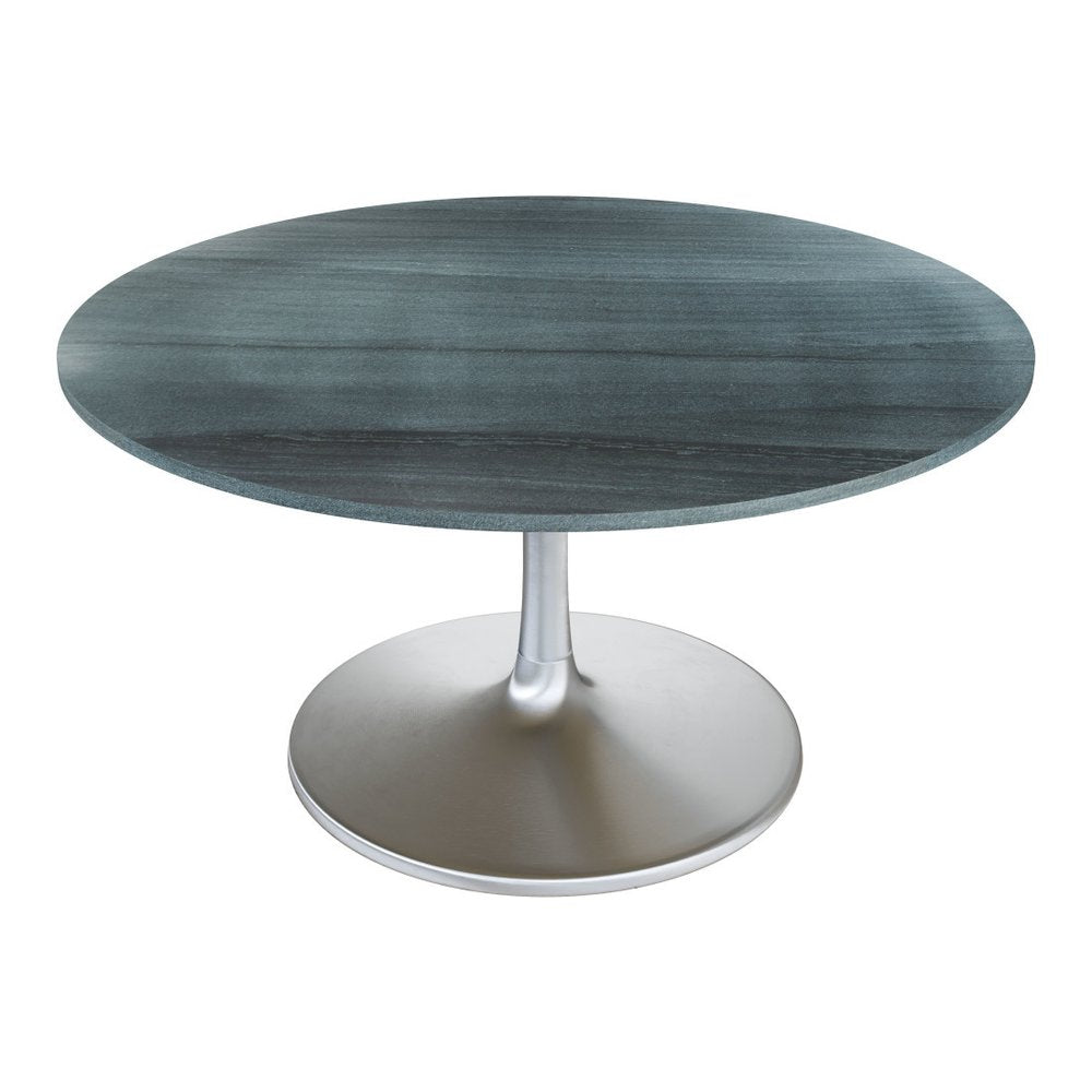 60" Gray and Silver Marble and Aluminum Pedestal Base Round Top Dining Table HomeRoots