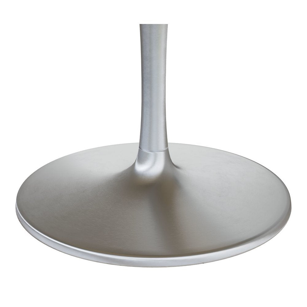 60" Gray and Silver Marble and Aluminum Pedestal Base Round Top Dining Table HomeRoots