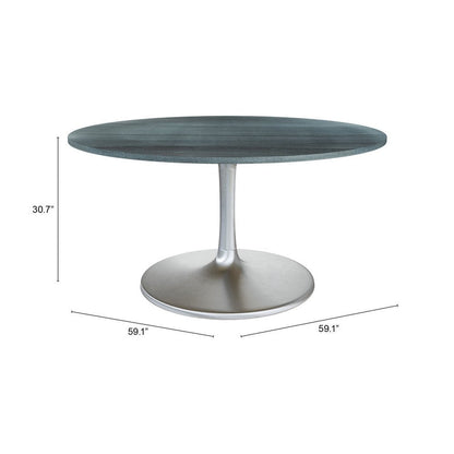 60" Gray and Silver Marble and Aluminum Pedestal Base Round Top Dining Table HomeRoots
