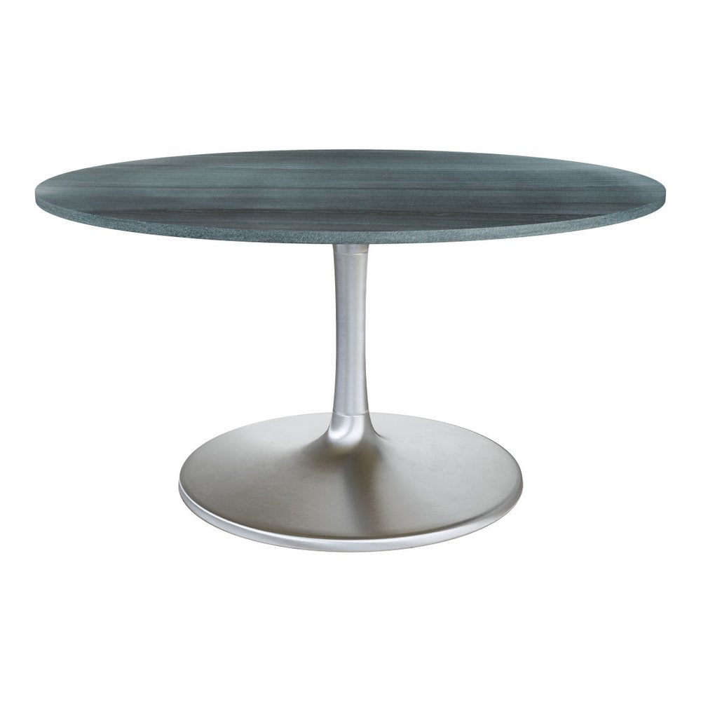 60" Gray and Silver Marble and Aluminum Pedestal Base Round Top Dining Table HomeRoots