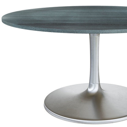 60" Gray and Silver Marble and Aluminum Pedestal Base Round Top Dining Table HomeRoots