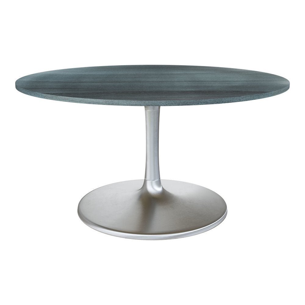 60" Gray and Silver Marble and Aluminum Pedestal Base Round Top Dining Table HomeRoots