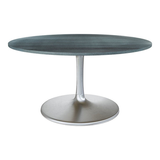 60" Gray and Silver Marble and Aluminum Pedestal Base Round Top Dining Table HomeRoots