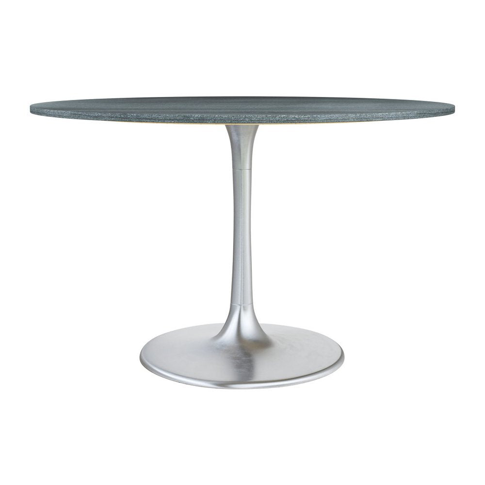 48" Gray and Silver Marble and Aluminum Pedestal Base Round Top Dining Table HomeRoots