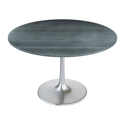 48" Gray and Silver Marble and Aluminum Pedestal Base Round Top Dining Table HomeRoots