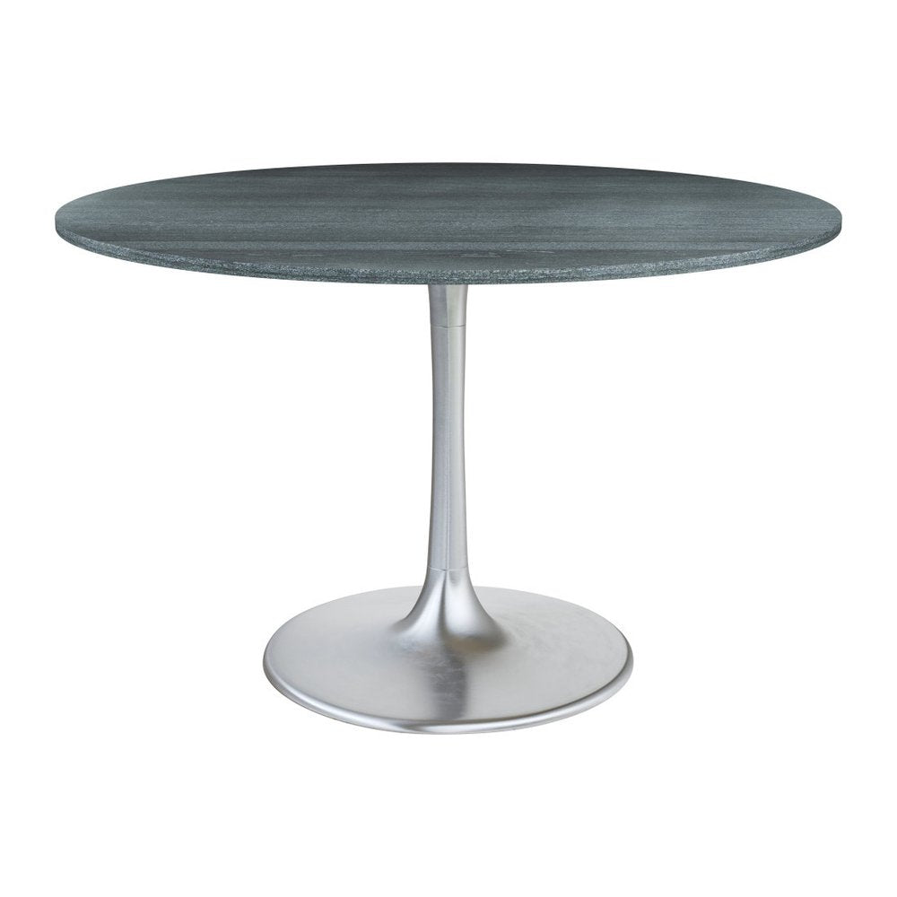 48" Gray and Silver Marble and Aluminum Pedestal Base Round Top Dining Table HomeRoots