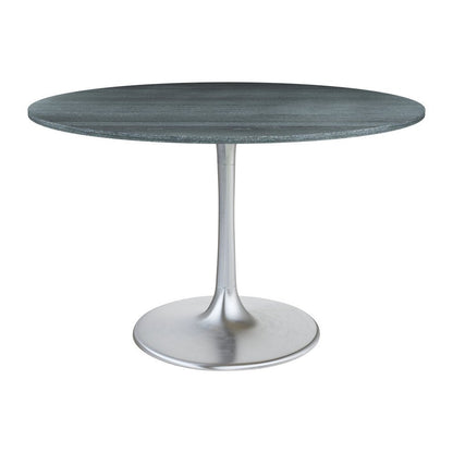48" Gray and Silver Marble and Aluminum Pedestal Base Round Top Dining Table HomeRoots