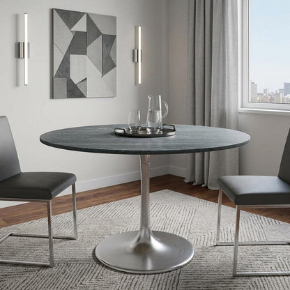48" Gray and Silver Marble and Aluminum Pedestal Base Round Top Dining Table HomeRoots