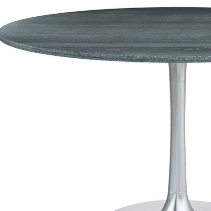 48" Gray and Silver Marble and Aluminum Pedestal Base Round Top Dining Table HomeRoots
