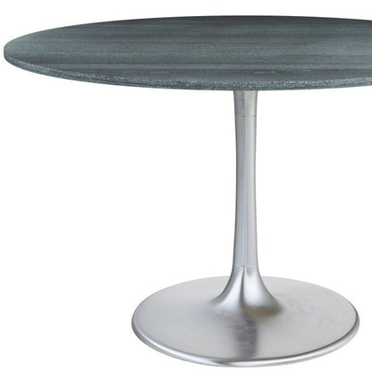 48" Gray and Silver Marble and Aluminum Pedestal Base Round Top Dining Table HomeRoots