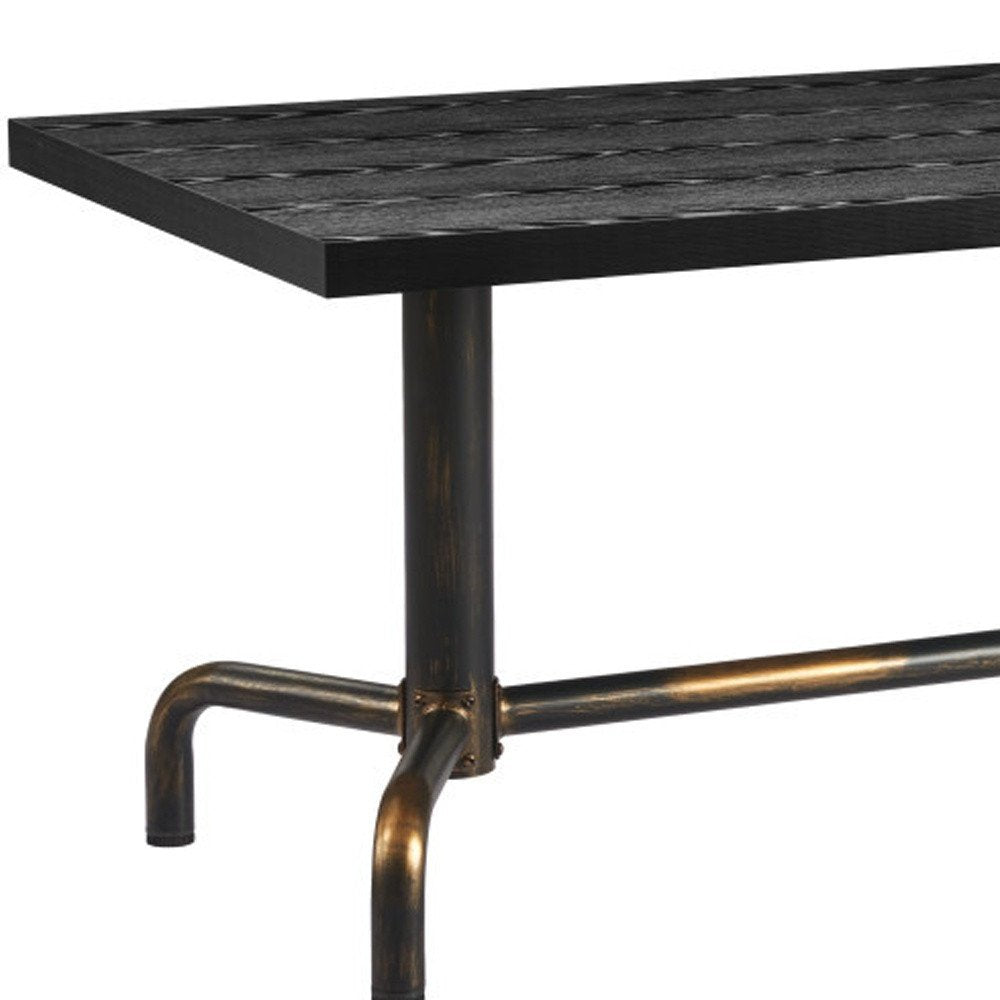 71" Black and Gold Wood and Steel Trestle Base Dining Table HomeRoots