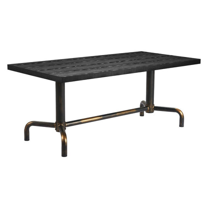 71" Black and Gold Wood and Steel Trestle Base Dining Table HomeRoots