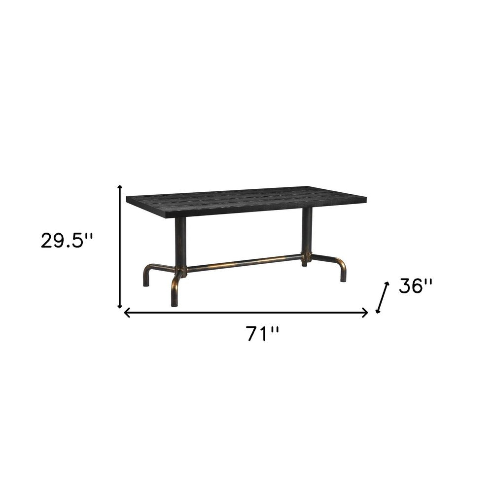 71" Black and Gold Wood and Steel Trestle Base Dining Table HomeRoots