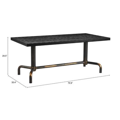 71" Black and Gold Wood and Steel Trestle Base Dining Table HomeRoots