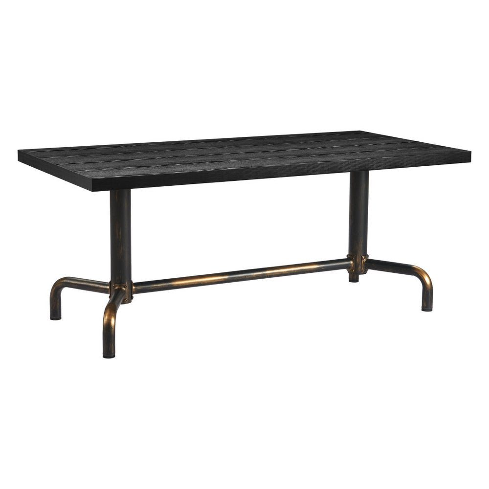 71" Black and Gold Wood and Steel Trestle Base Dining Table HomeRoots
