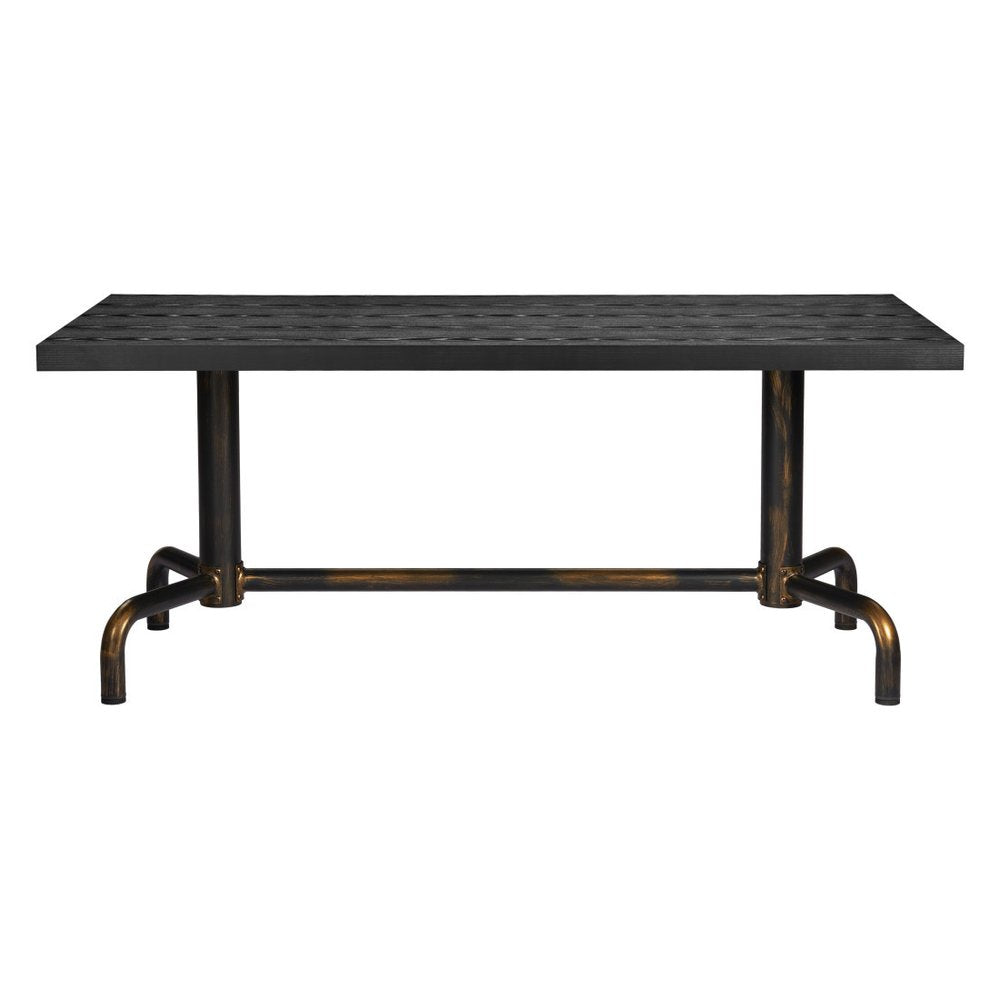 71" Black and Gold Wood and Steel Trestle Base Dining Table HomeRoots