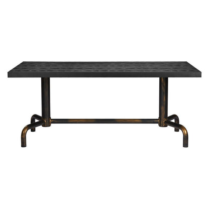 71" Black and Gold Wood and Steel Trestle Base Dining Table HomeRoots