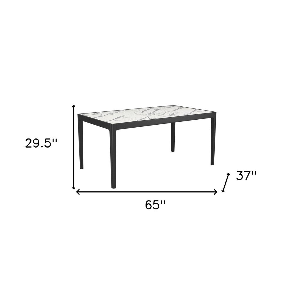 65" White and Black Faux Marble and Solid Wood Dining Table HomeRoots