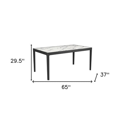 65" White and Black Faux Marble and Solid Wood Dining Table HomeRoots