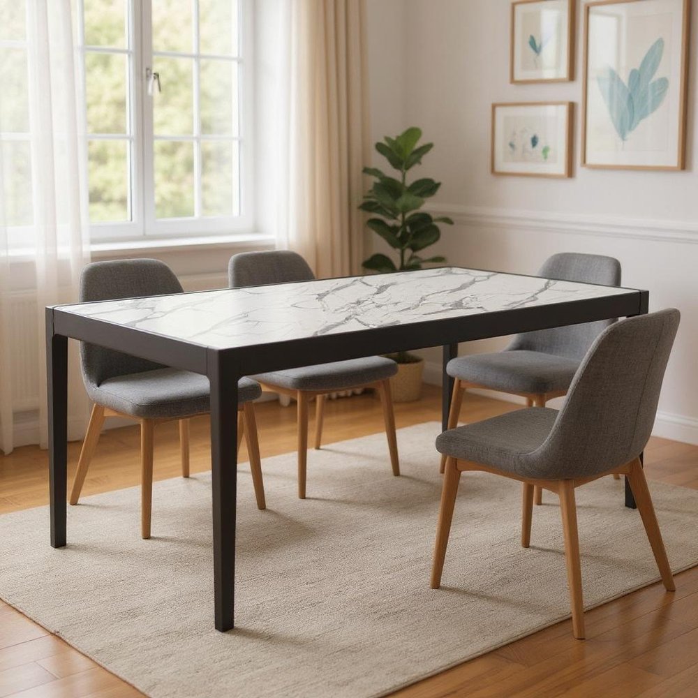 65" White and Black Faux Marble and Solid Wood Dining Table HomeRoots