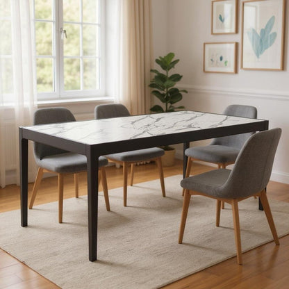 65" White and Black Faux Marble and Solid Wood Dining Table HomeRoots